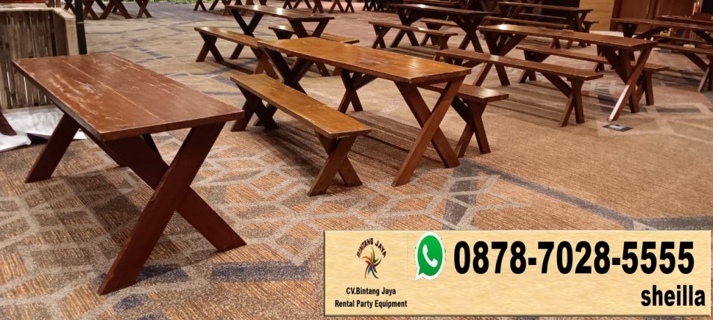 Rental meja minimalis meja taman kayu exstra Tanggerang