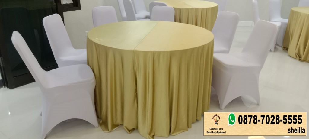 Disewakan round table cover gold mewah Jakarta Pusat