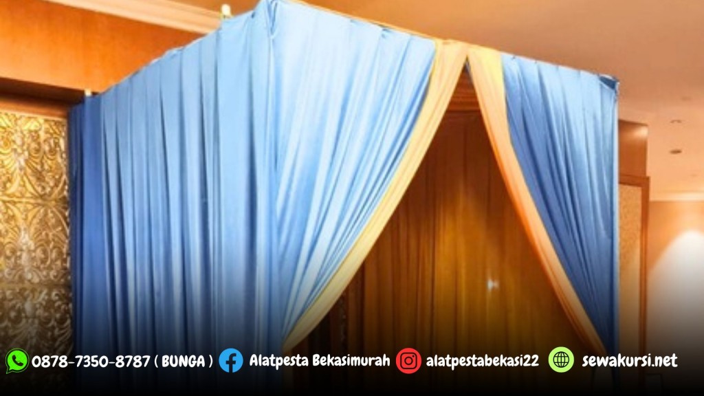 Sewa Karpet Hitam Anak Tangga Panggung dan Tirai Biru Gold Jaksel