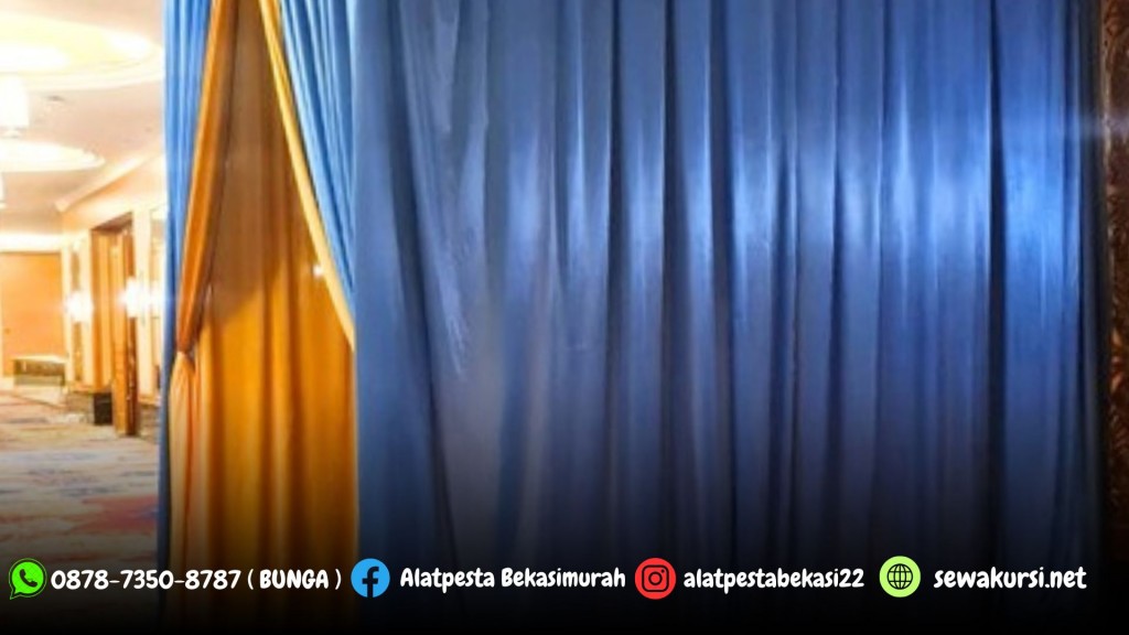 Sewa Karpet Hitam Anak Tangga Panggung dan Tirai Biru Gold Jaksel