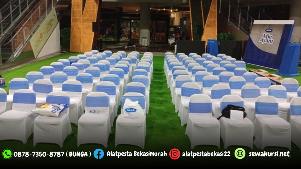 Sewa Kursi Futura Cover Ketat Putih Pita Biru Jakarta