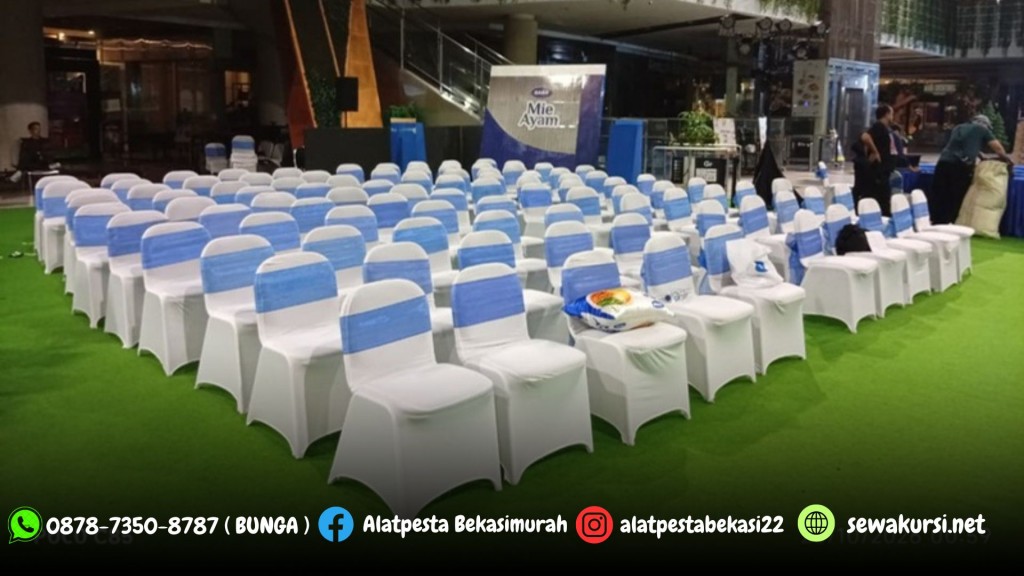 Sewa Kursi Futura Cover Ketat Putih Pita Biru Jakarta