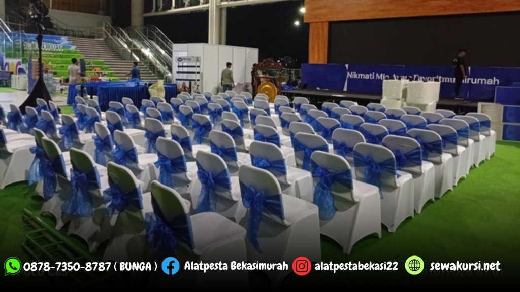 Sewa Kursi Futura Cover Ketat Putih Pita Biru Jakarta
